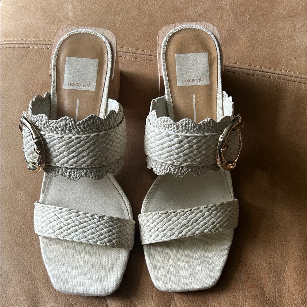 Dolce Vita Cream Braided Buckle Slide Sandals